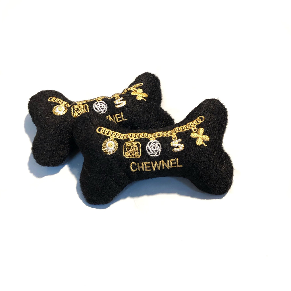Black plush squeaky dog toy