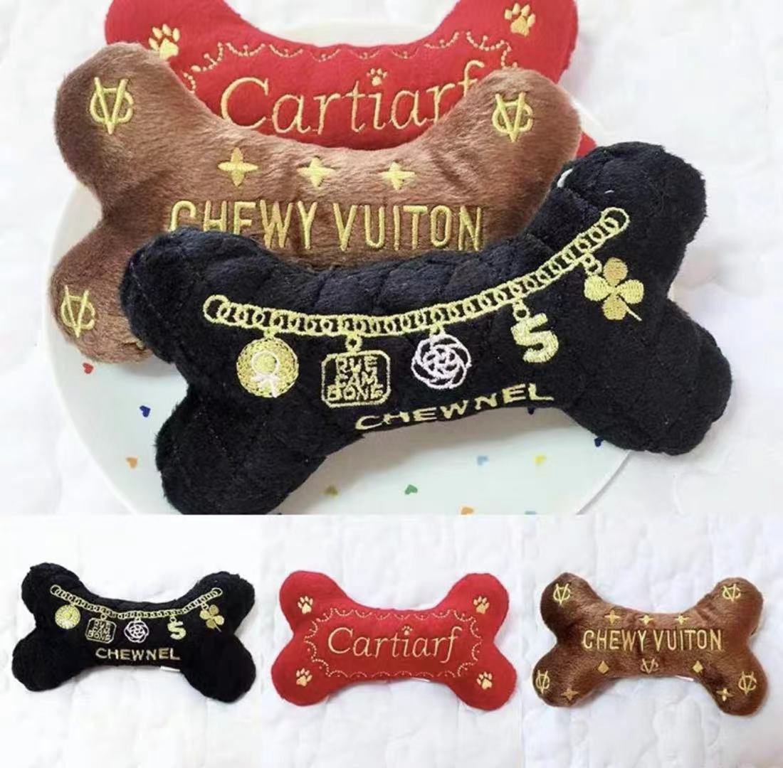 Black plush squeaky dog toy